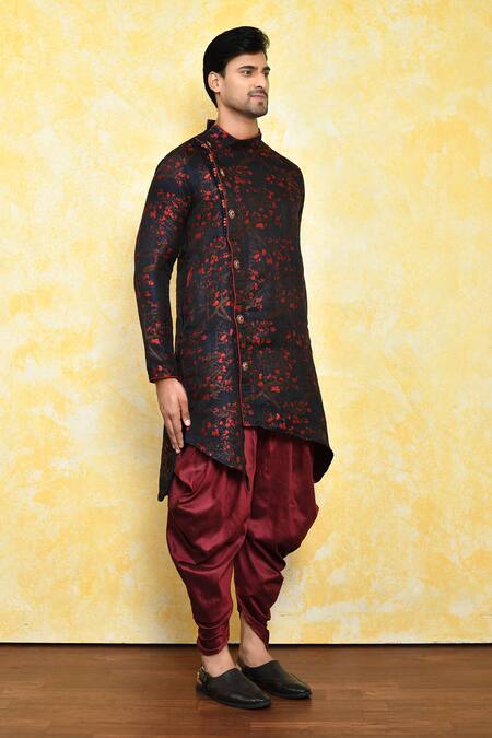 Shop_Arihant Rai Sinha_Multi Color Jacquard, Silk Asymmetric Kurta And Dhoti Pant Set _Online_at_Aza_Fashions