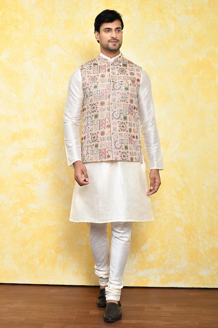 Arihant Rai Sinha Floral Motif Embroidered Bundi Kurta Set 