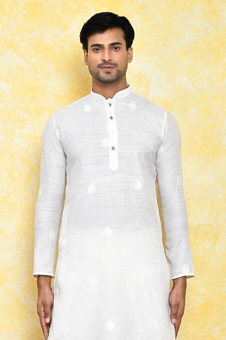 Arihant Rai Sinha_White Kurta Poly Cotton Leaf Motifs Pattern And Dhoti Pant Set_Online_at_Aza_Fashions