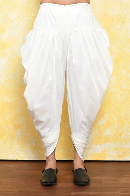 Arihant Rai Sinha_White Kurta Poly Cotton Leaf Motifs Pattern And Dhoti Pant Set_at_Aza_Fashions