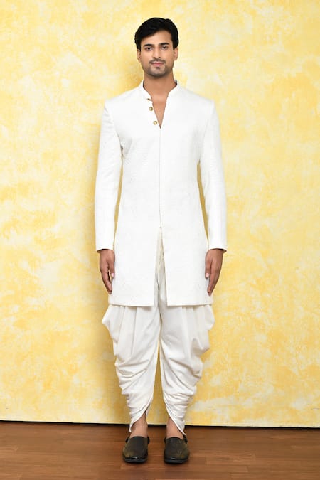 Shop_Arihant Rai Sinha_Off White Georgette, Silk Abstract Pattern Kurta And Dhoti Pant Set _Online_at_Aza_Fashions