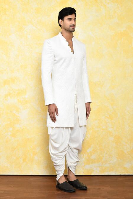 Arihant Rai Sinha_Off White Georgette, Silk Abstract Pattern Kurta And Dhoti Pant Set _at_Aza_Fashions