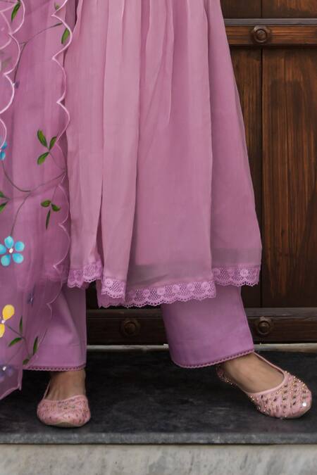 Mangalmay By Aastha Purple Chiffon, Silk Organza, Cotton Embroidery, Lace Blossom Anarkali Pant Set Online at Aza Fashions Mangalmay By Aastha_Purple Chiffon, Silk Organza, Cotton Embroidery, Lace Blossom Anarkali Pant Set _Online_at_Aza_Fashions