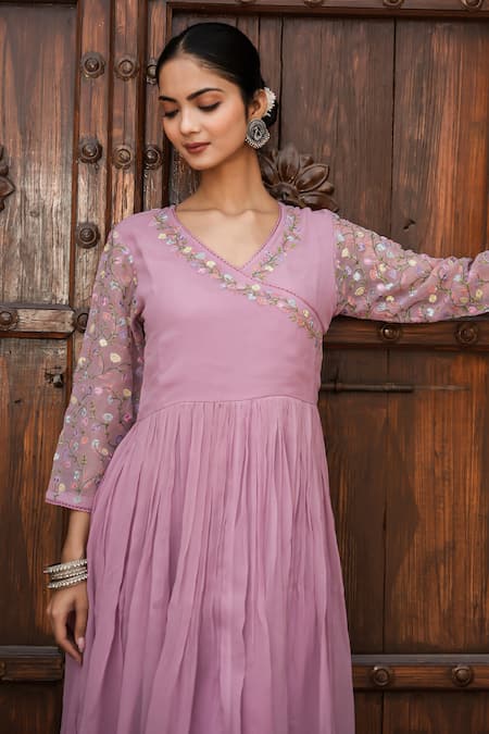 Mangalmay By Aastha Purple Chiffon, Silk Organza, Cotton Embroidery, Lace Blossom Anarkali Pant Set at Aza Fashions Mangalmay By Aastha_Purple Chiffon, Silk Organza, Cotton Embroidery, Lace Blossom Anarkali Pant Set _at_Aza_Fashions