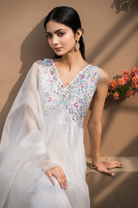 Shop_Mangalmay By Aastha_White Chiffon, Silk Organza Radiance Anarkali With Hand Painted Dupatta _Online_at_Aza_Fashions