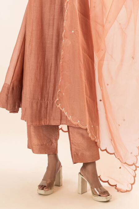 Buy Oshi By Shikha Pink Chanderi, Organza, Bamboo Embroidery, Pearls Round Neck Yoke Anarkali Set Online at Aza Fashions Buy_Oshi By Shikha_Pink Chanderi, Organza, Bamboo Embroidery, Pearls Round Neck Yoke Anarkali Set _Online_at_Aza_Fashions