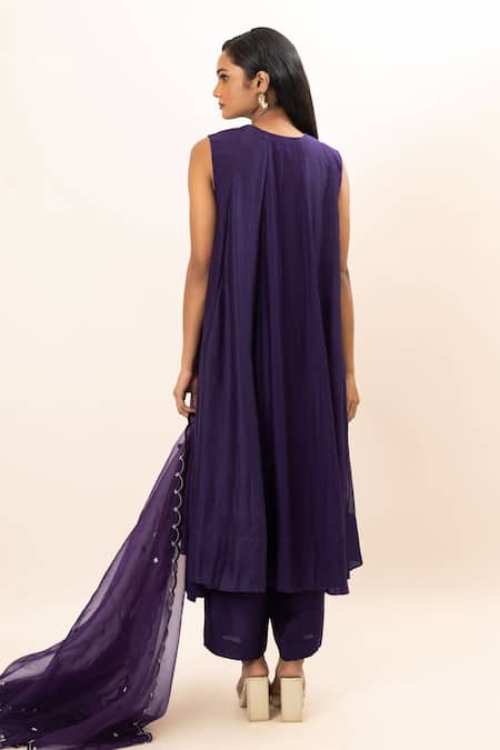 Oshi By Shikha Purple Chanderi, Organza, Bamboo, Cotton, Silk Chidd Yoke Anarkali Set Online at Aza Fashions Oshi By Shikha_Purple Chanderi, Organza, Bamboo, Cotton, Silk Chidd Yoke Anarkali Set _Online_at_Aza_Fashions