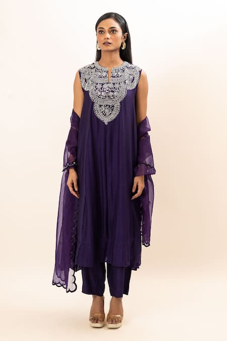 Buy Oshi By Shikha Purple Chanderi, Organza, Bamboo, Cotton, Silk Chidd Yoke Anarkali Set Online at Aza Fashions Buy_Oshi By Shikha_Purple Chanderi, Organza, Bamboo, Cotton, Silk Chidd Yoke Anarkali Set _Online_at_Aza_Fashions