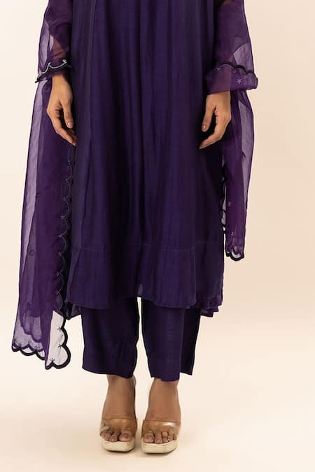 Shop Oshi By Shikha Purple Chanderi, Organza, Bamboo, Cotton, Silk Chidd Yoke Anarkali Set Online at Aza Fashions Shop_Oshi By Shikha_Purple Chanderi, Organza, Bamboo, Cotton, Silk Chidd Yoke Anarkali Set _Online_at_Aza_Fashions