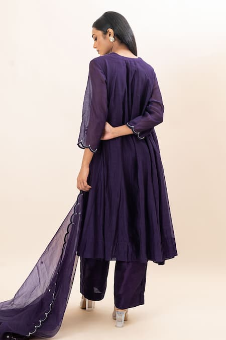 Shop Oshi By Shikha Purple Chanderi, Organza, Bamboo Embroidery, Chidd Yoke Anarkali Pant Set at Aza Fashions Shop_Oshi By Shikha_Purple Chanderi, Organza, Bamboo Embroidery, Chidd Yoke Anarkali Pant Set _at_Aza_Fashions