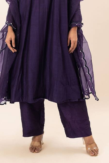 Oshi By Shikha Purple Chanderi, Organza, Bamboo Embroidery, Chidd Yoke Anarkali Pant Set Online at Aza Fashions Oshi By Shikha_Purple Chanderi, Organza, Bamboo Embroidery, Chidd Yoke Anarkali Pant Set _Online_at_Aza_Fashions