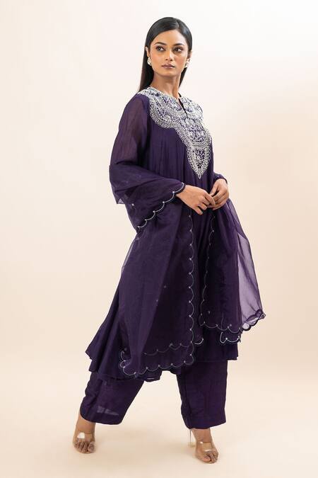 Buy Oshi By Shikha Purple Chanderi, Organza, Bamboo Embroidery, Chidd Yoke Anarkali Pant Set Online at Aza Fashions Buy_Oshi By Shikha_Purple Chanderi, Organza, Bamboo Embroidery, Chidd Yoke Anarkali Pant Set _Online_at_Aza_Fashions