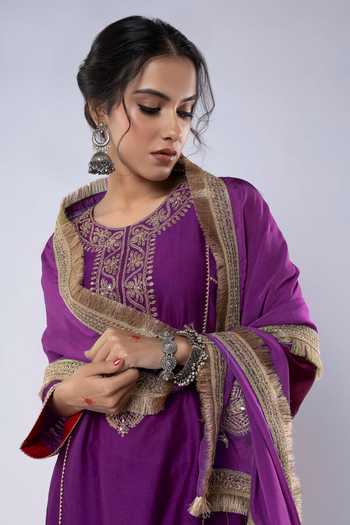 Buy Pants And Pajamas Purple Chanderi, Organza Embroidery, Sequins, Zari Round Placket Kurta Pant Set Online at Aza Fashions Buy_Pants And Pajamas_Purple Chanderi, Organza Embroidery, Sequins, Zari Round Placket Kurta Pant Set _Online_at_Aza_Fashions