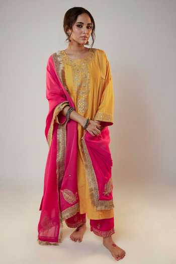 Buy Pants And Pajamas Yellow Chanderi, Organza Sequins, Zari, Embroidery Round Neck Work Kurta Set Online at Aza Fashions Buy_Pants And Pajamas_Yellow Chanderi, Organza Sequins, Zari, Embroidery Round Neck Work Kurta Set _Online_at_Aza_Fashions