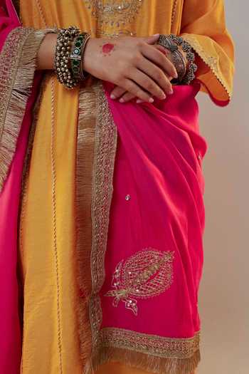 Shop Pants And Pajamas Yellow Chanderi, Organza Sequins, Zari, Embroidery Round Neck Work Kurta Set Online at Aza Fashions Shop_Pants And Pajamas_Yellow Chanderi, Organza Sequins, Zari, Embroidery Round Neck Work Kurta Set _Online_at_Aza_Fashions