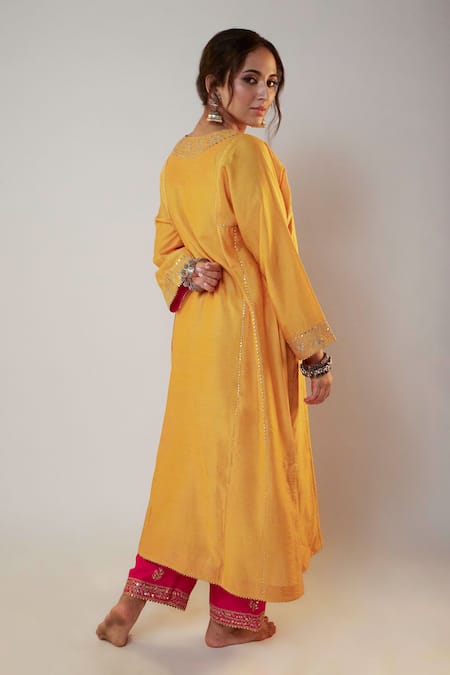 Pants And Pajamas Chanderi Zari Thread Embroidered Kurta 