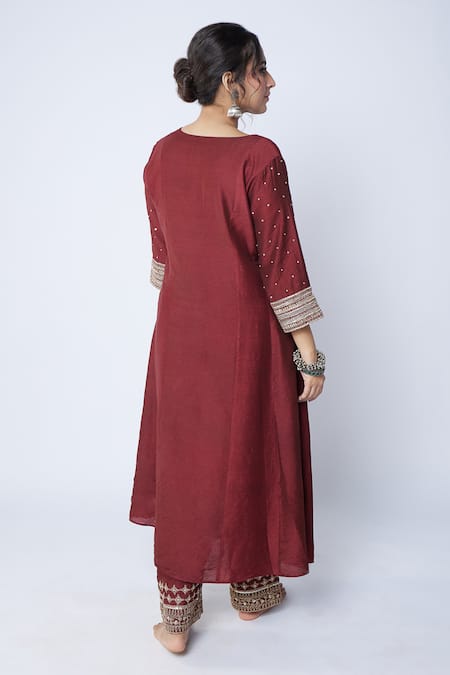 Pants And Pajamas Chanderi Sleeve Embroidered Kurta 