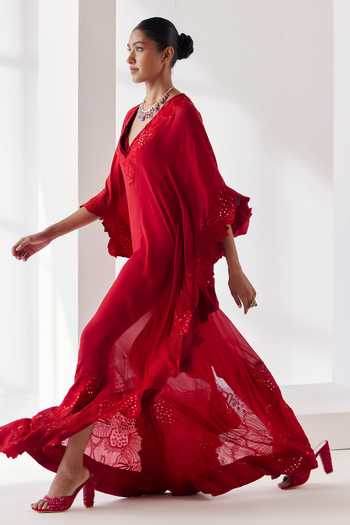 Buy Mishru Red Kaftan Chiffon Embroidery Shui Florence Cut Work Embellished With Slip Online at Aza Fashions Buy_Mishru_Red Kaftan Chiffon Embroidery Shui Florence Cut Work Embellished With Slip _Online_at_Aza_Fashions