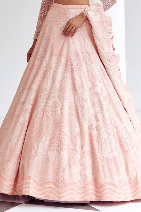 Mishru_Pink Lehenga And Dupatta Organza Neri Ionic Blossom Embellished Bridal Set _at_Aza_Fashions
