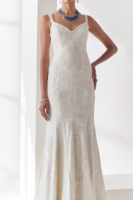 Mishru Ivory Organza Embroidery Sequins Celine Lily Meadow Embellished Mermaid Gown Online at Aza Fashions Mishru_Ivory Organza Embroidery Sequins Celine Lily Meadow Embellished Mermaid Gown _Online_at_Aza_Fashions