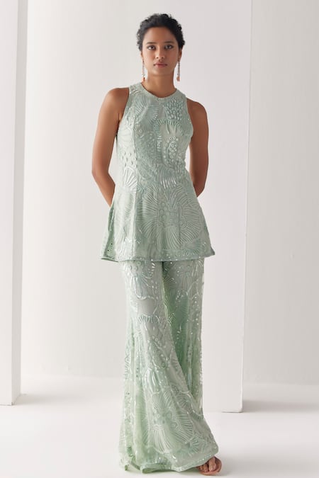Mishru Nahla Amaryllis Embroidered Kurti With Flared Pant 