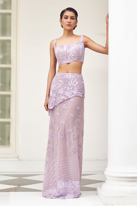 Mishru Kaito Sequin Embroidered Blouse With Skirt 