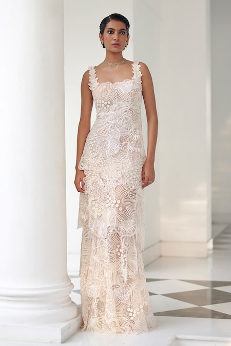 Mishru Zaley Coral Reef Embroidered Gown 