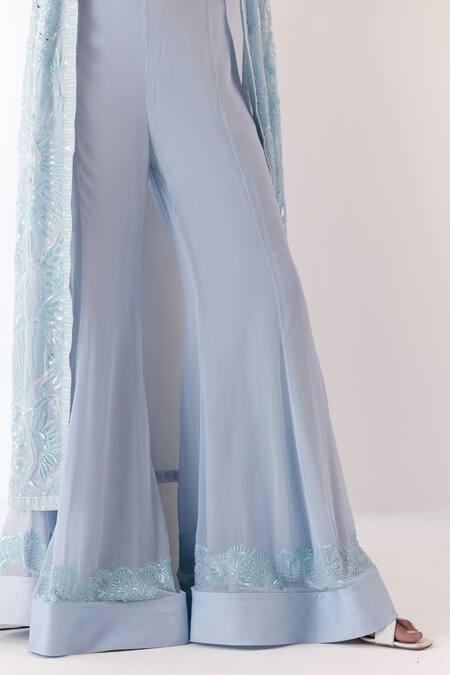 Buy Mishru Blue Organza, Tulle, Georgette Sequins, Beads, Ezili Jacket Pant Set Online at Aza Fashions Buy_Mishru_Blue Organza, Tulle, Georgette Sequins, Beads, Ezili Jacket Pant Set _Online_at_Aza_Fashions