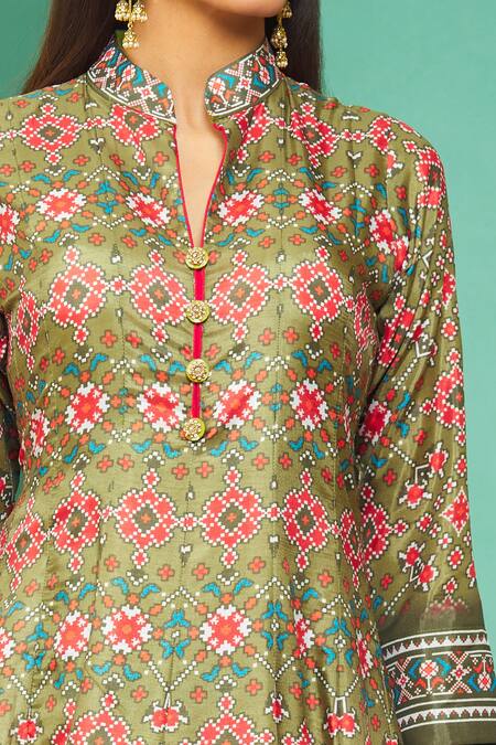 Naintara Bajaj_Green Patola Print Anarkali With Sheer Dupatta _at_Aza_Fashions