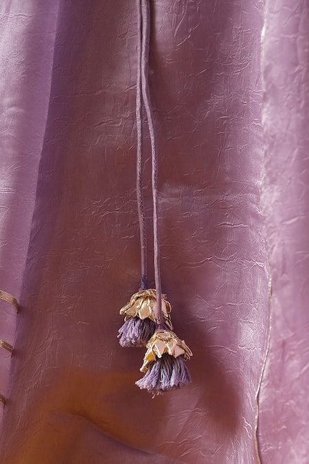 Vivedkids_Purple Silk, Tissue Embroidery, Gota Patti, Tassels Hand Lehenga Set _Online_at_Aza_Fashions