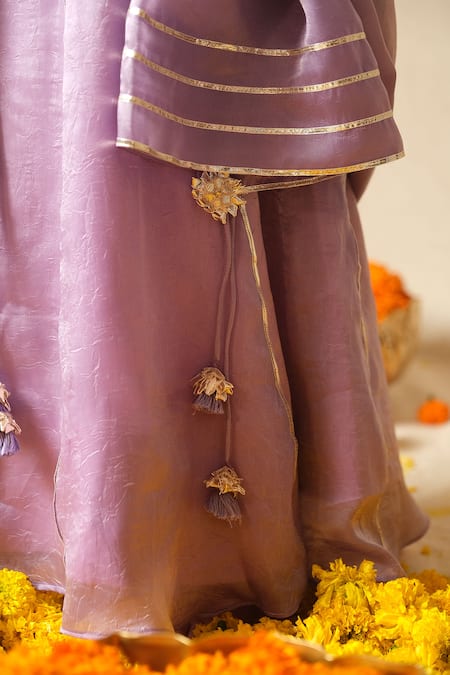 Buy_Vivedkids_Purple Silk, Tissue Embroidery, Gota Patti, Tassels Hand Lehenga Set _Online_at_Aza_Fashions