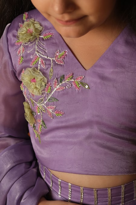 Vivedkids Purple Silk, Tissue Embroidery, Gota Patti, Tassels Hand Lehenga Set at Aza Fashions Vivedkids_Purple Silk, Tissue Embroidery, Gota Patti, Tassels Hand Lehenga Set _at_Aza_Fashions