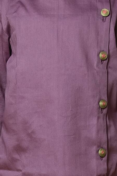 Shop_Vivedkids_Purple Cotton Embroidery Stand Collared Kurta With Pant _Online_at_Aza_Fashions