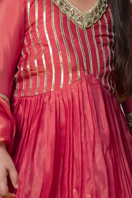 Buy_Vivedkids_Pink Tissue Gota Patti Embroidered Anarkali Pant Set _Online_at_Aza_Fashions