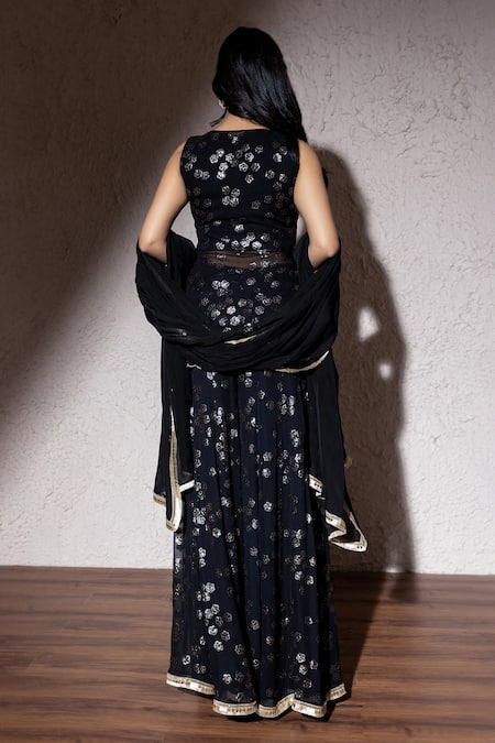 Meenagurnam Floral Sequin Embroidered Kurta Sharara Set 