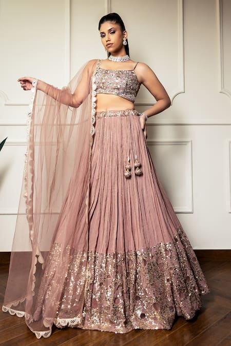 MeenaGurnam Sequin Embroidered Pleated Lehenga Set 