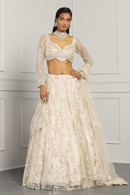 MeenaGurnam Floral Sequin Embroidered Bridal Lehenga Set 