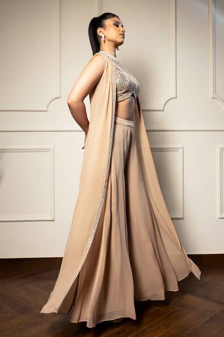 Meenagurnam Placement Beads Embroidered Cape Sharara Set 