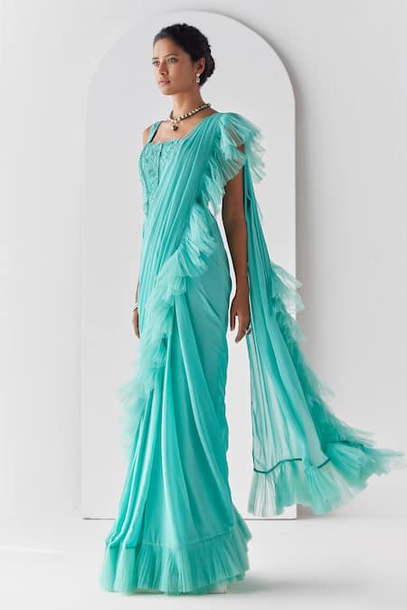Mishru Fiji Pre-Draped Ruffled Saree With Blouse 