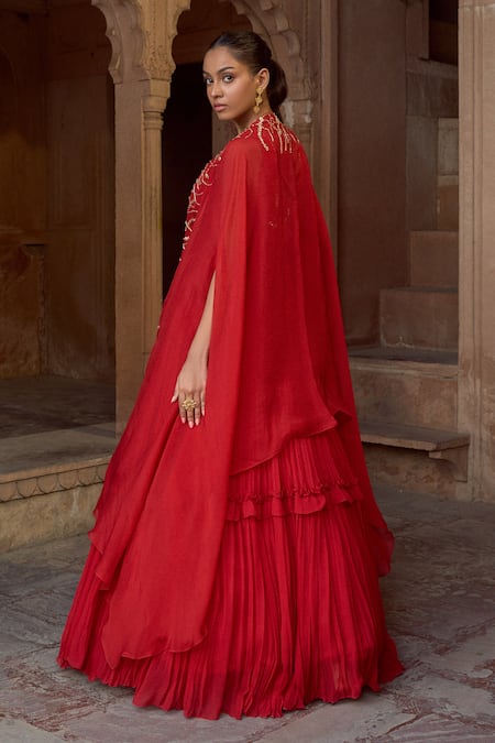 Sonal Pasrija Embroidered Anarkali With Organza Cape 