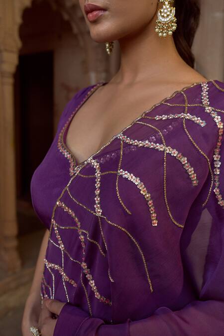 Buy Sonal Pasrija Purple Silk, Organza Beads Boat Neck Embellished Kalidaar Kurta With Dupatta Online at Aza Fashions Buy_Sonal Pasrija_Purple Silk, Organza Beads Boat Neck Embellished Kalidaar Kurta With Dupatta _Online_at_Aza_Fashions