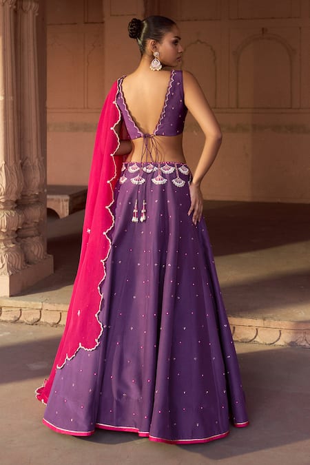 Shop Sonal Pasrija Purple Silk, Organza Beads, Sequins, Embroidery V-neck And Lehenga Set at Aza Fashions Shop_Sonal Pasrija_Purple Silk, Organza Beads, Sequins, Embroidery V-neck And Lehenga Set _at_Aza_Fashions