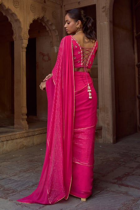 Sonal Pasrija Lace Border Pre-Draped Saree With Blouse 