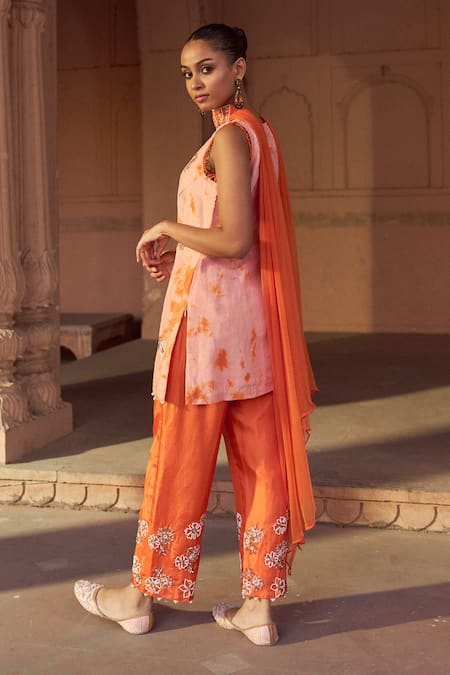 Sonal Pasrija Tie Dye Fleur Beads Embroidered Kurta Palazzo Set 