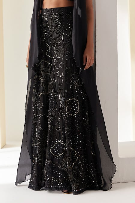 Buy Mishru Black Tulle, Organza Sequins, Beads, Ursula Cape Embroidered Kalidar Pant Set Online at Aza Fashions Buy_Mishru_Black Tulle, Organza Sequins, Beads, Ursula Cape Embroidered Kalidar Pant Set _Online_at_Aza_Fashions