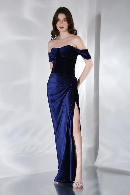 Copley Shoulder Drape Velvet Gown | Tadashi Shoji