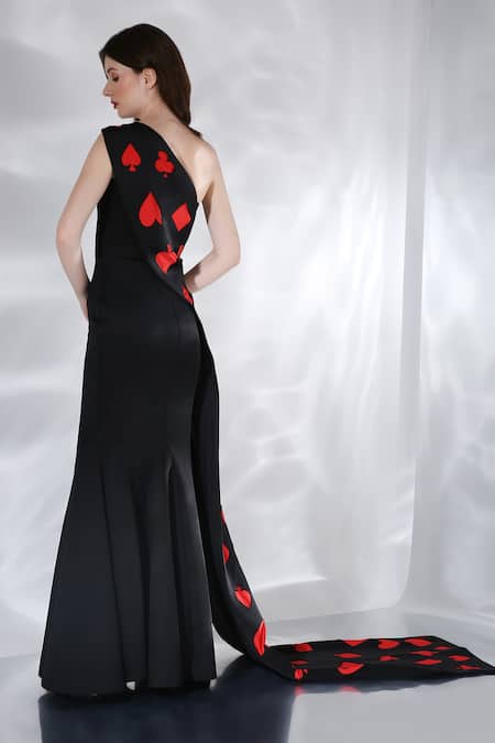 Ozeqo Alizeh One Shoulder Gown With Cutwork Embroidered Drape 