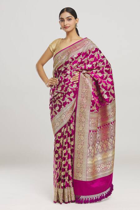 Buy_Mint N Oranges_Ambrosia Jaal Handwoven Pure Banarasi Saree With Unstitched Blouse Fabric _Online_at_Aza_Fashions