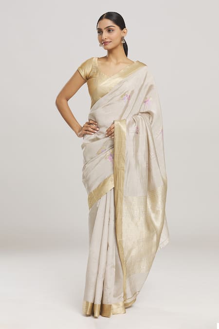 Buy Bollywood Deepika Padukone Off white gold Pure silk saree in UK, USA  and Canada