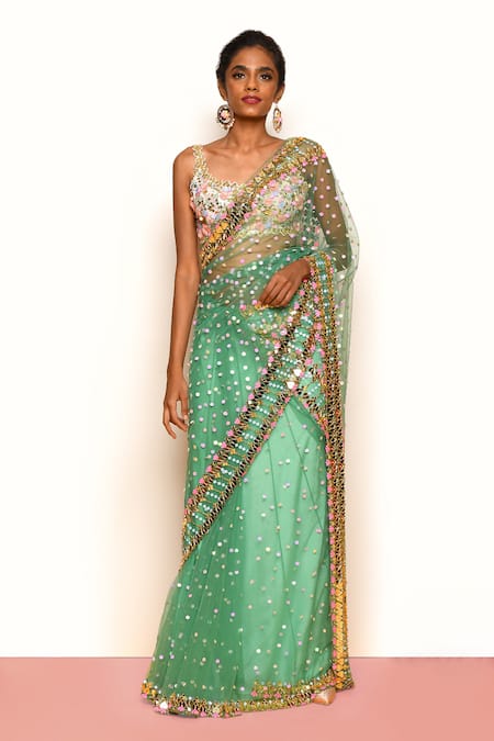 Papa Don't Preach Vivien Sequin Applique Work Pre-Stitched Saree With Blouse 